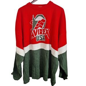 AVIREX USA Varsity Sweater Red Green White Block Color Knit Mens 3X